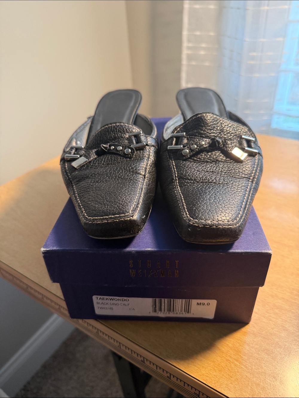 Stuart Weitzman Black Leather Slip-On Bit Loafers